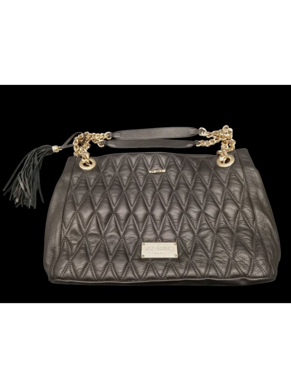 Valentino Milano Black Diamond Quilted Leather & Gold Shoulder Bag FLOOR MODEL !